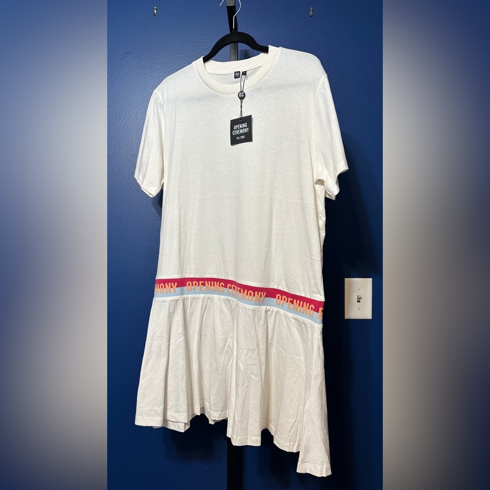 Opening Ceremony White T-Shirt Dress with Logo Band